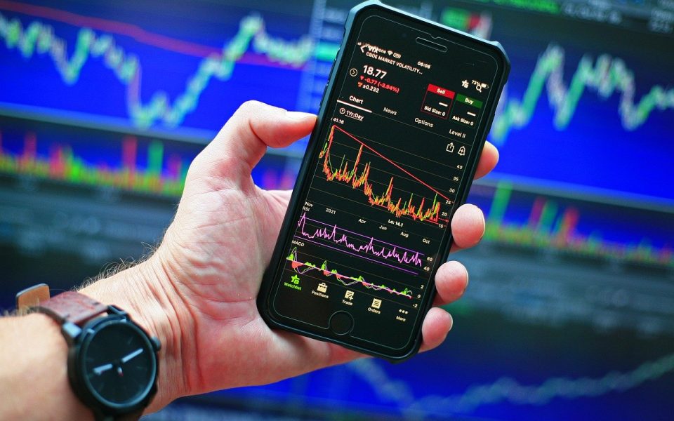 stock market, chart, phone